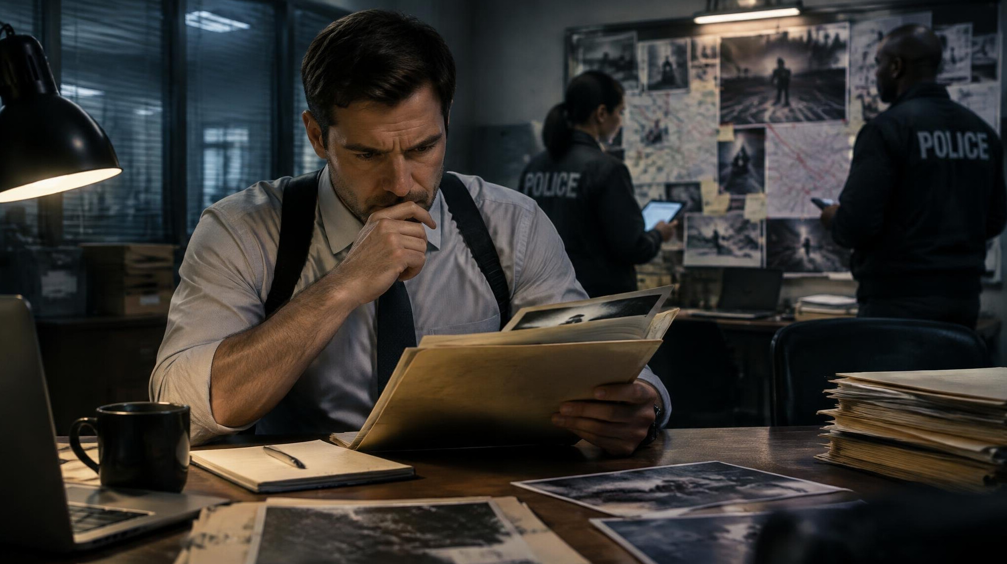 detective reading case files