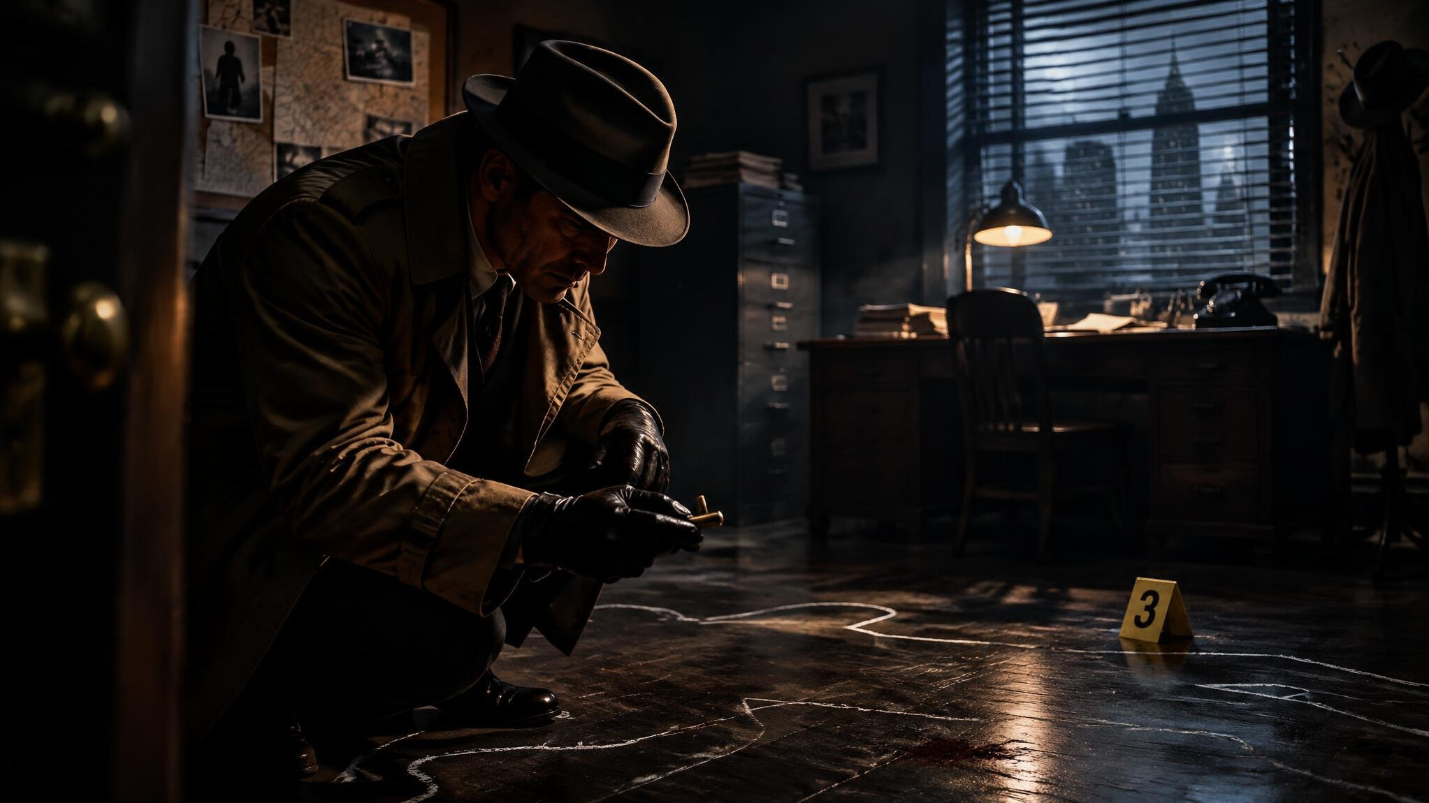 detective investigating crime scene