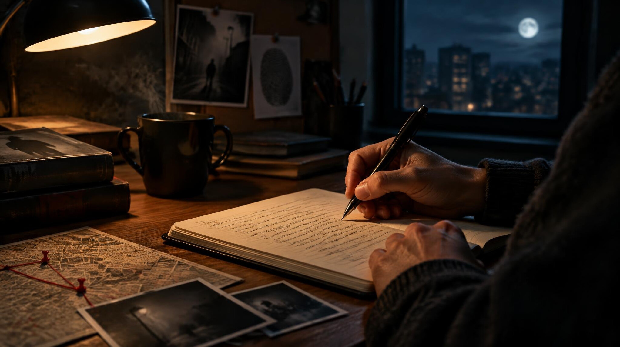 author writing at night