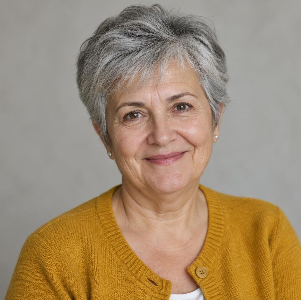 Portrait of an older Croatian woman with short grey hair