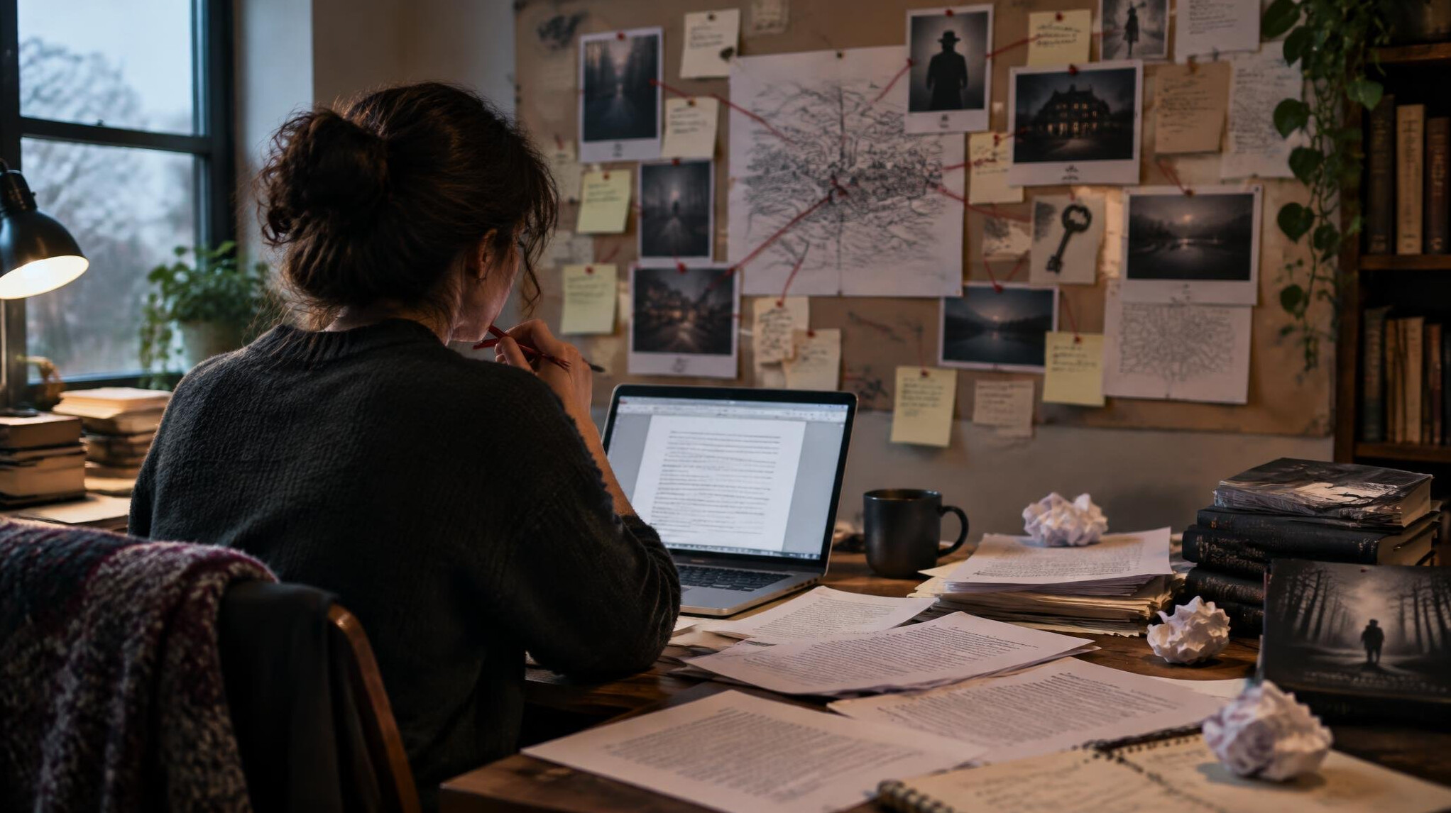 writer revising manuscript